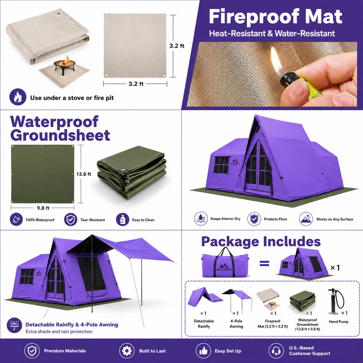 14x10 Inflatable A-Frame Tent, 6-8 Person, Purple