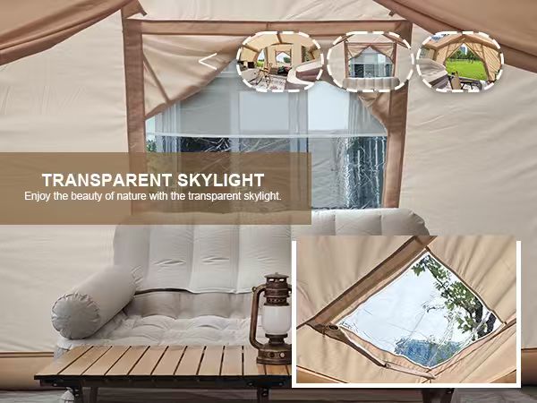 Senleeto inflatable tent interior showing the clear stargazing skylight.