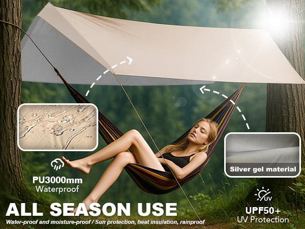 Tent rainfly with PU3000mm waterproof coating and UPF50+ UV protection, durable fabric for all season outdoor camping