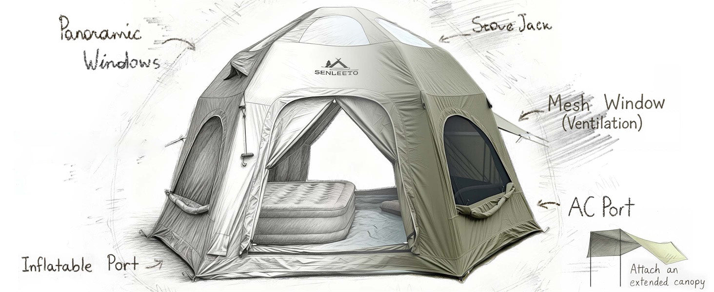 structure-mobile.jpg	Internal structure of SENLEETO tent featuring stove jack, AC port, and windows.
