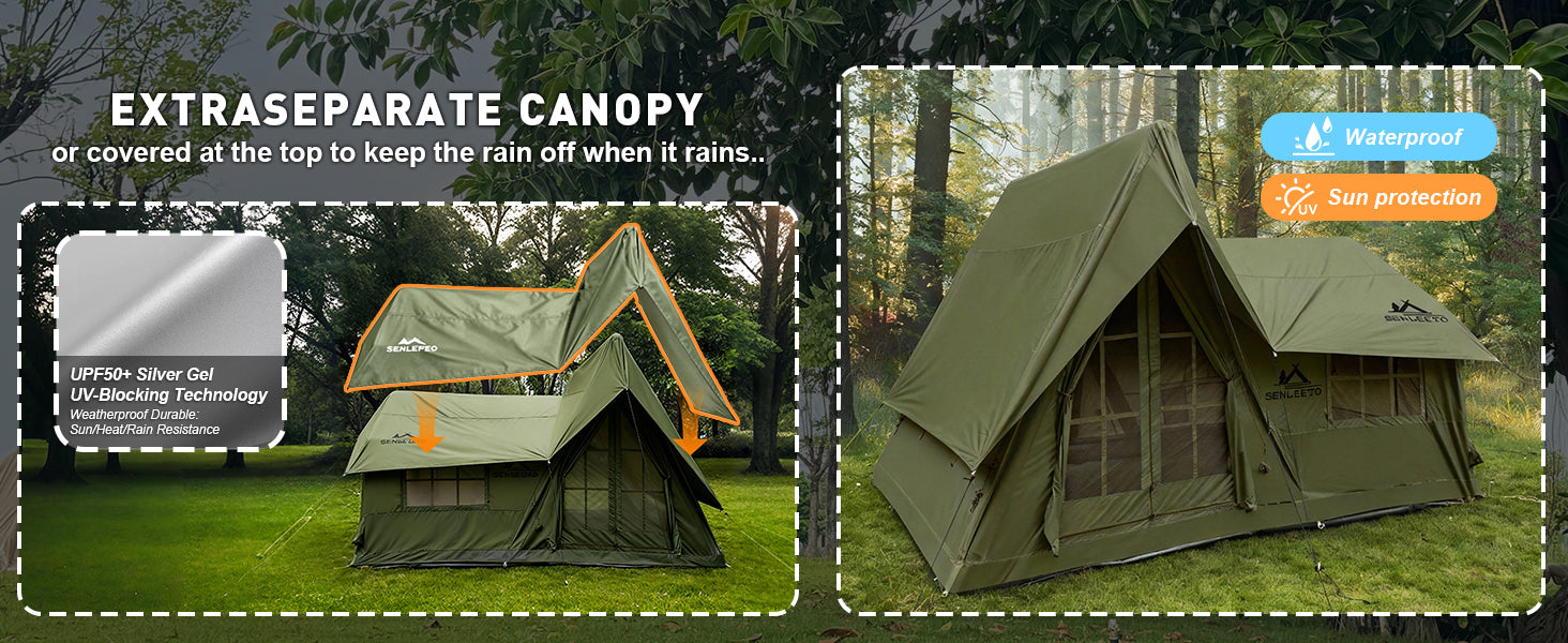 Extra separate canopy technology: UPF 50+ silver gel UV-blocking coating for sun, heat, and torrential rain resistance.