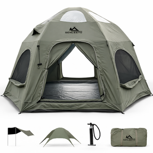 Green Senleeto Halo Dome inflatable tent made of durable Oxford fabric. Great tactical air tent for glamping.