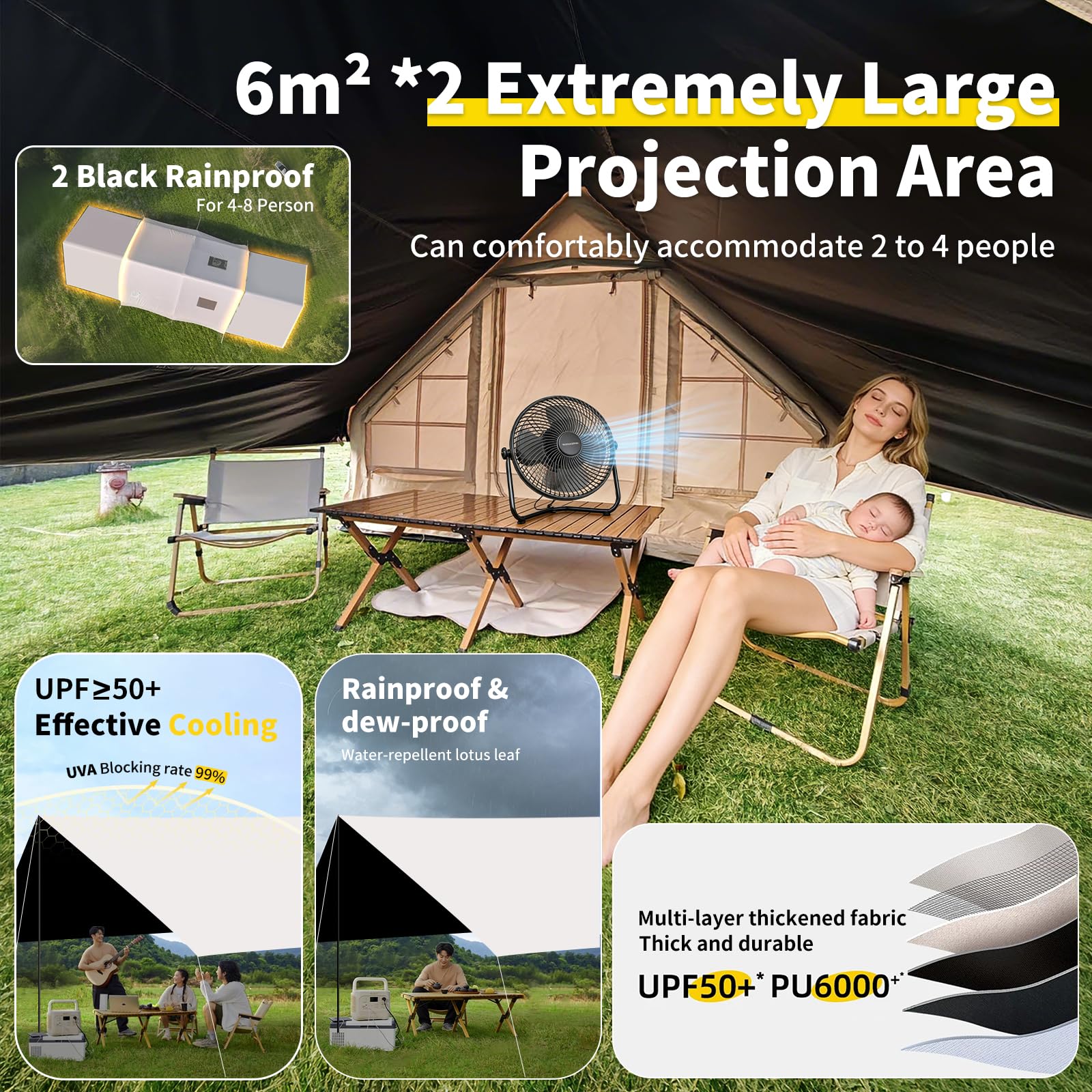 8-10 Person Inflatable Glamping Cabin Tent with Zippered Dual Canopy, Stove Jack & AC Port