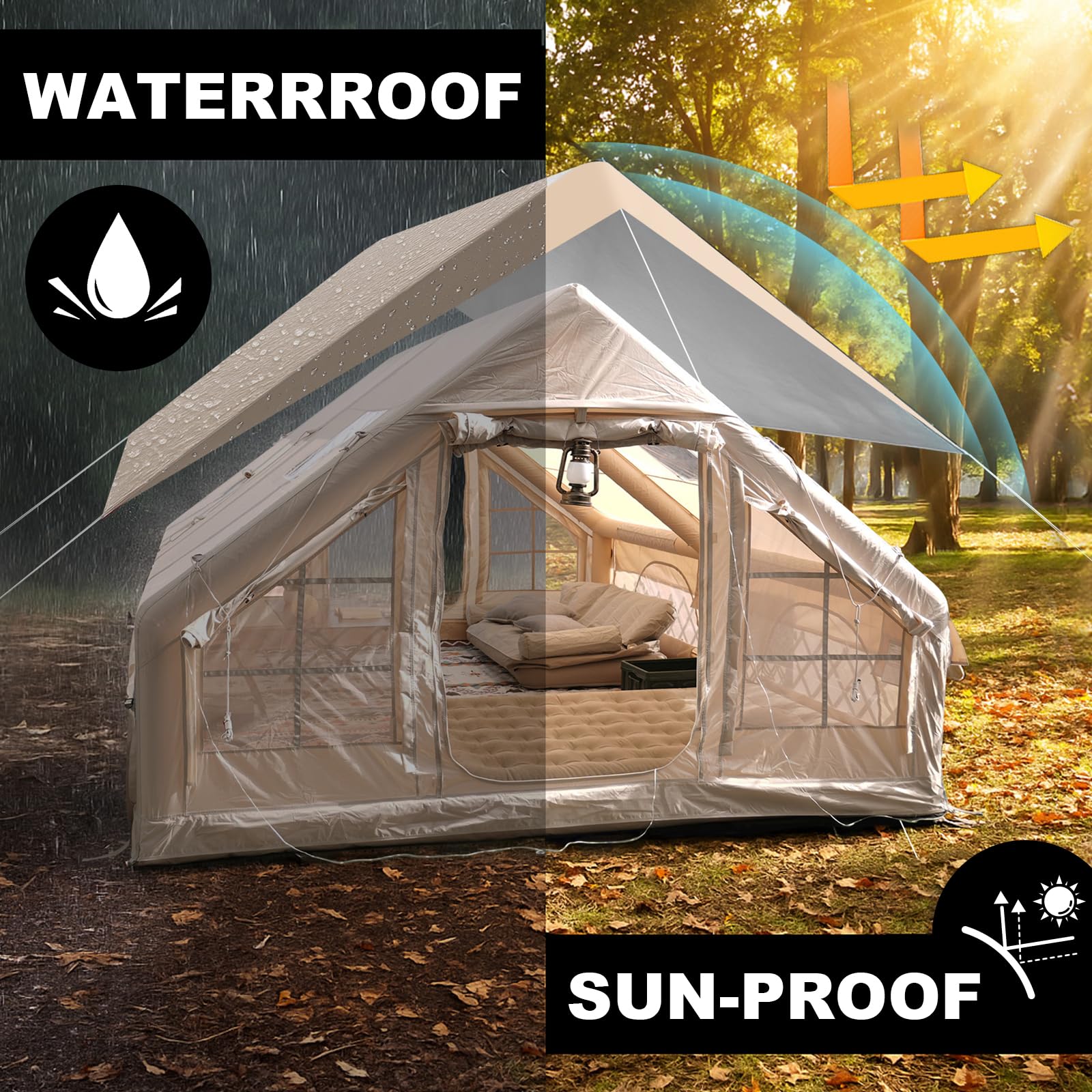 13x10 Inflatable Cabin Tent, 8-10 Person, AC Port & Rainfly