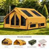 8-10 Person Inflatable Cabin Tent – 13' × 10', Dual Skylights, Awning & Rainfly Canopy, Stove Jack, AC Port, Yellow